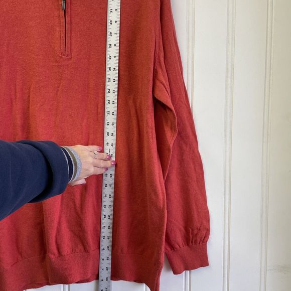 LL Bean Sweater Mens XXLarge Orange‎ Cashmere Blend 1/4 Zip Mock Neck - Picture 7 of 8